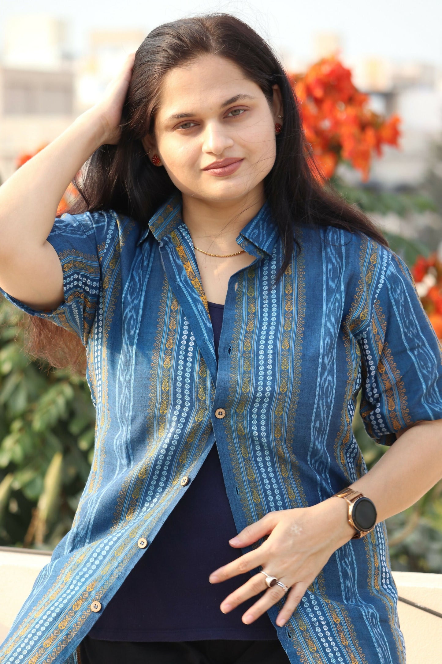 Earthyweaves Blue Striped Sambalpuri Shirt