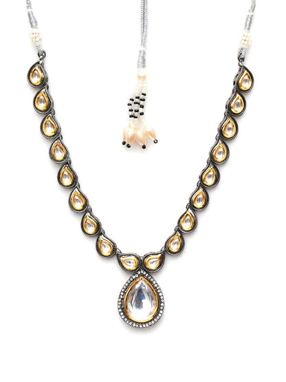 Dual Tone Kundan Neckpiece (silver) - Ruby Raang