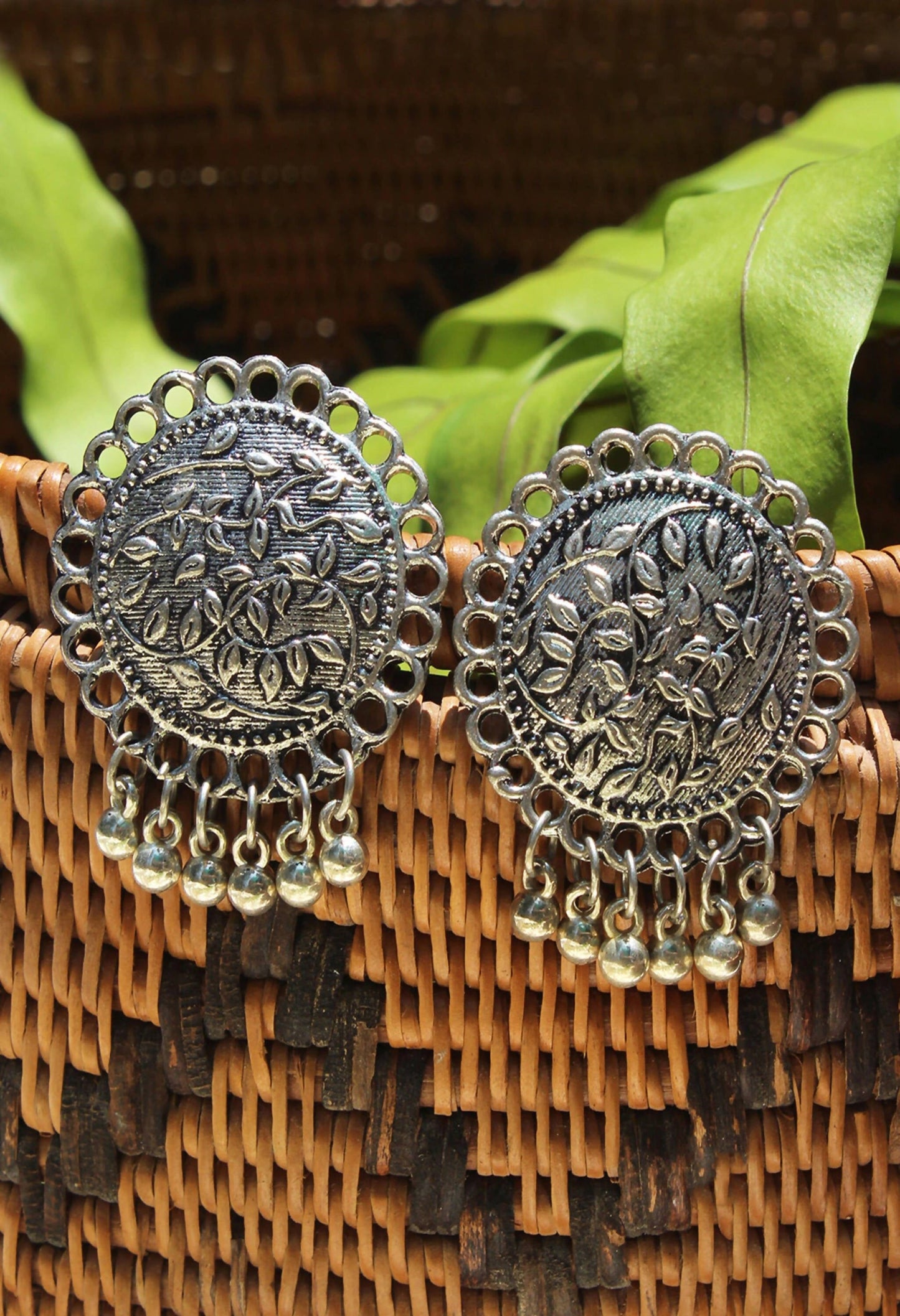 Mominos Fashion Johar Kamal Oxidised Silver Plated Stud Earrings
