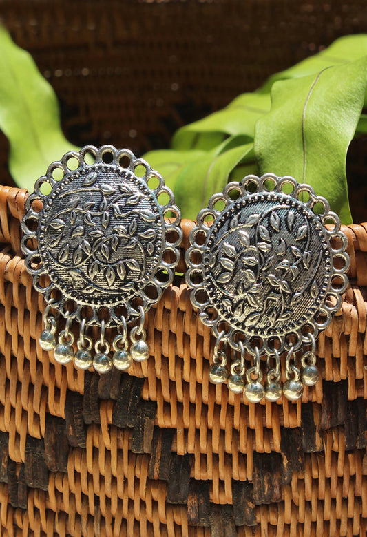 Mominos Fashion Johar Kamal Oxidised Silver Plated Stud Earrings