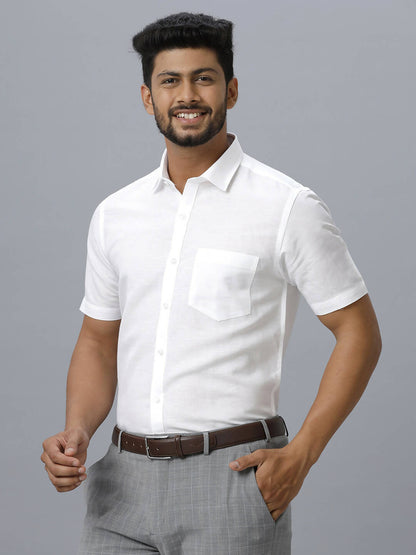 Ramraj Cotton Mens Half Sleeve Formal 100 % Cotton White Shirt