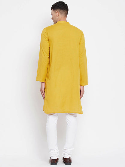 Even Apparels Yellow Pure Cotton Men's Sherwani Kurta With Open Front