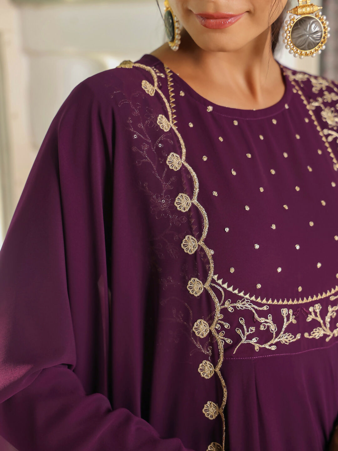 Janasya Purple Georgette Embroidered Kurta,Bottom & Dupatta
