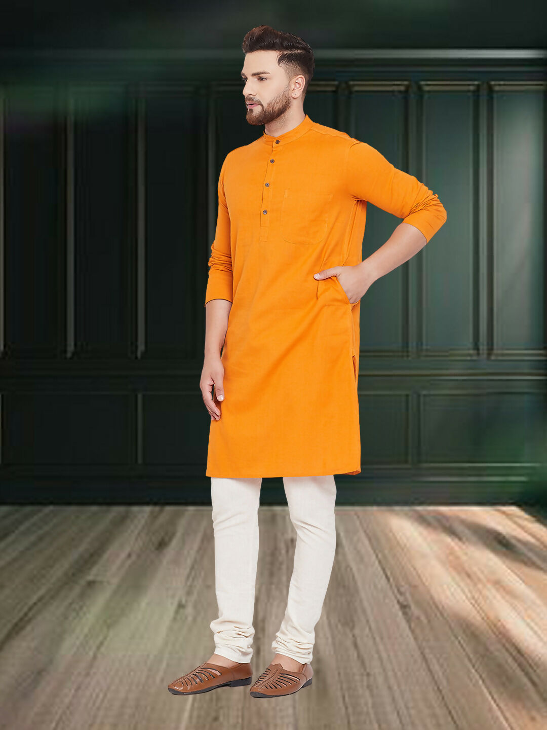 Even Apparels Men's Pure Cotton Yellow Kurta