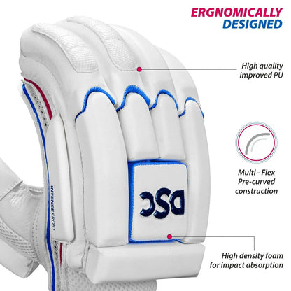 DSC Intense Frost Leather Cricket Batting Gloves for Mens - Right Hand, White, One Size