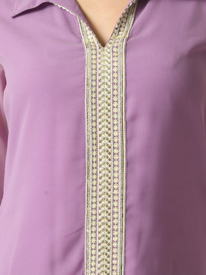 Myshka Women's Purple Embroidered Party Fusion Top