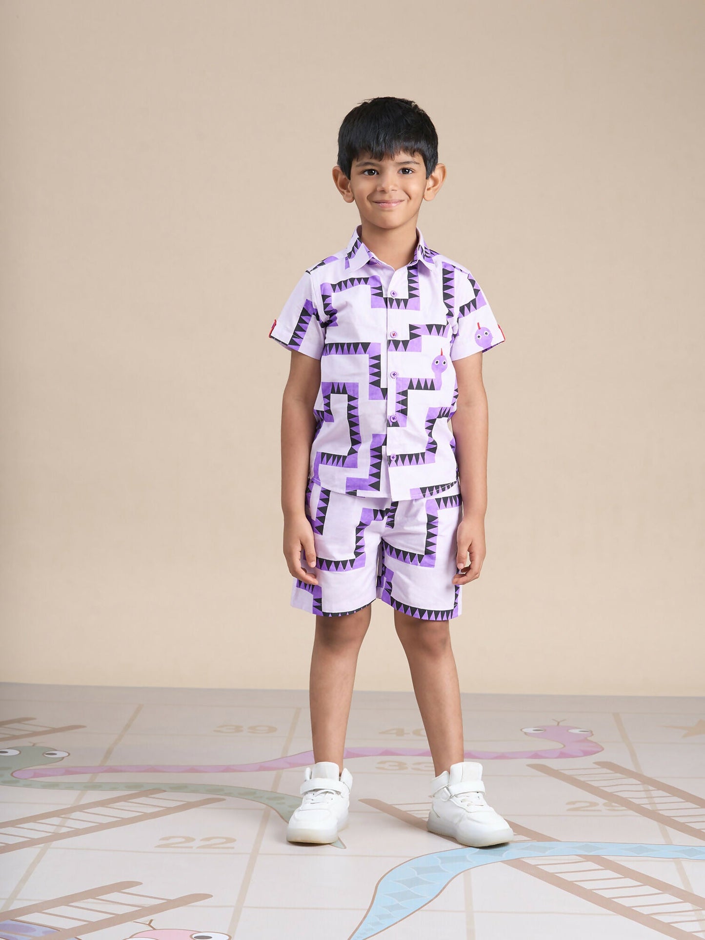 Snakes and Ladders Boys Purple Table Print Shirt and Boxer Set from Siblings Collection