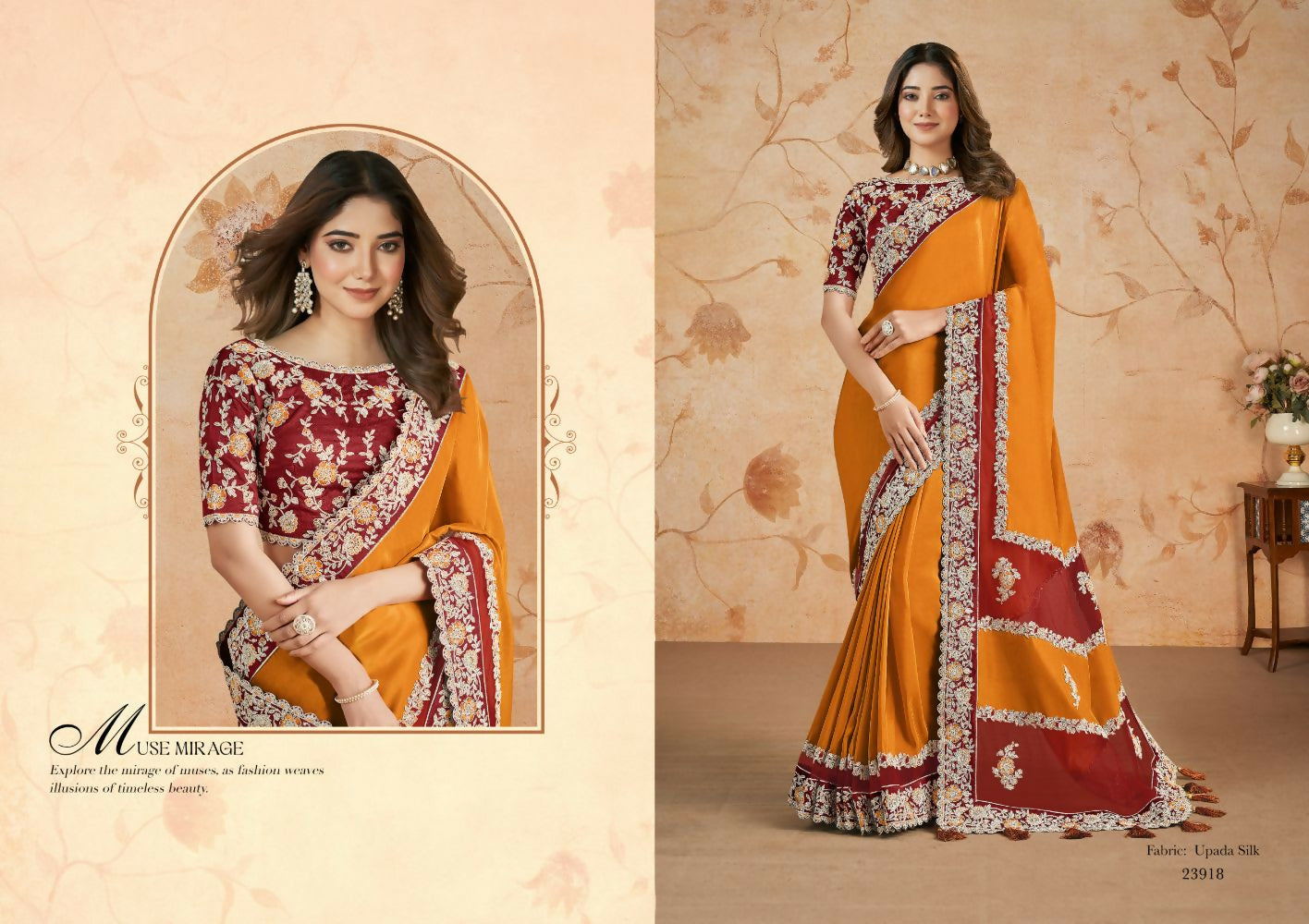 Floral Embroidery Saree with Heavy Embroidery Border - Mohmanthan Dakshika