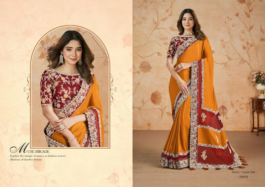 Floral Embroidery Saree with Heavy Embroidery Border - Mohmanthan Dakshika
