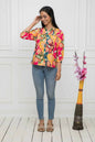Myshka Women Multi Floral Mandarin Collar Regular Sleeves Viscose Rayon Top