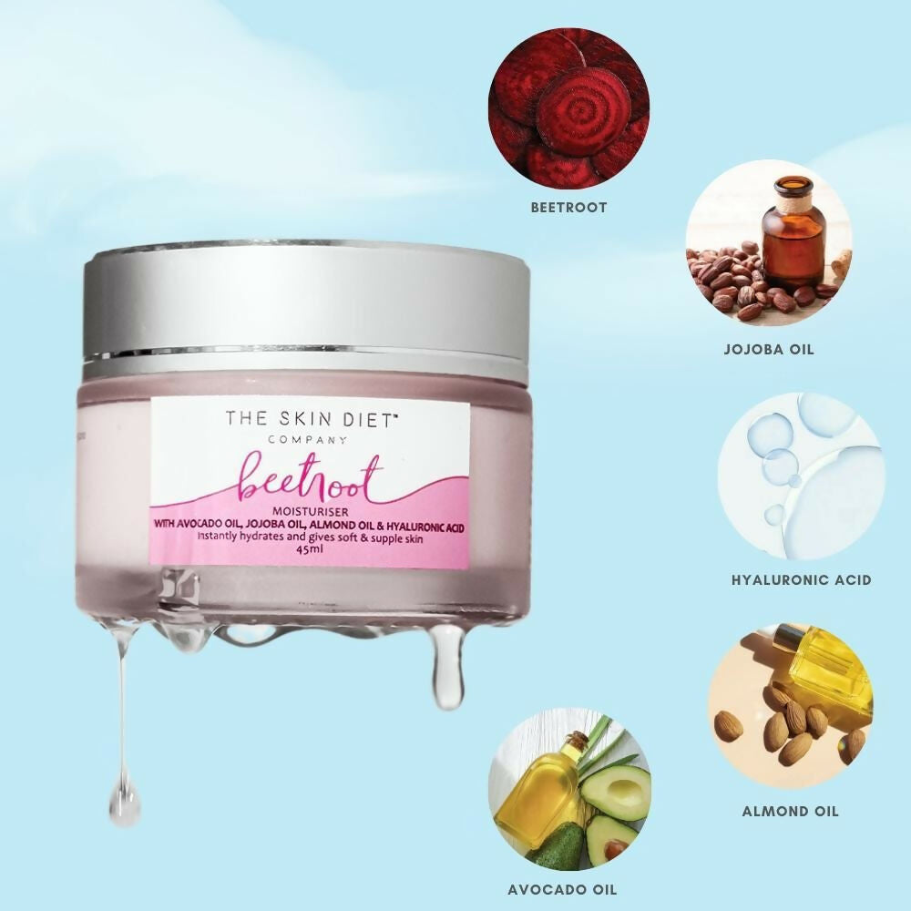 The Skin Diet Company Beetroot Moisturiser Lightweight, Non-Greasy - Dry/Oily Skin + Hyaluronic Acid