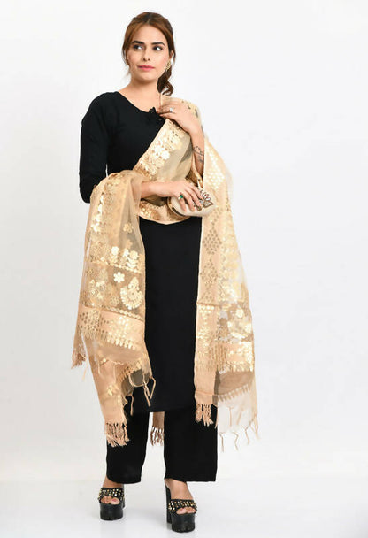 Mominos Fashion Moeza Women Organza Gotta Patti Bridal Dupatta Golden Dupatta