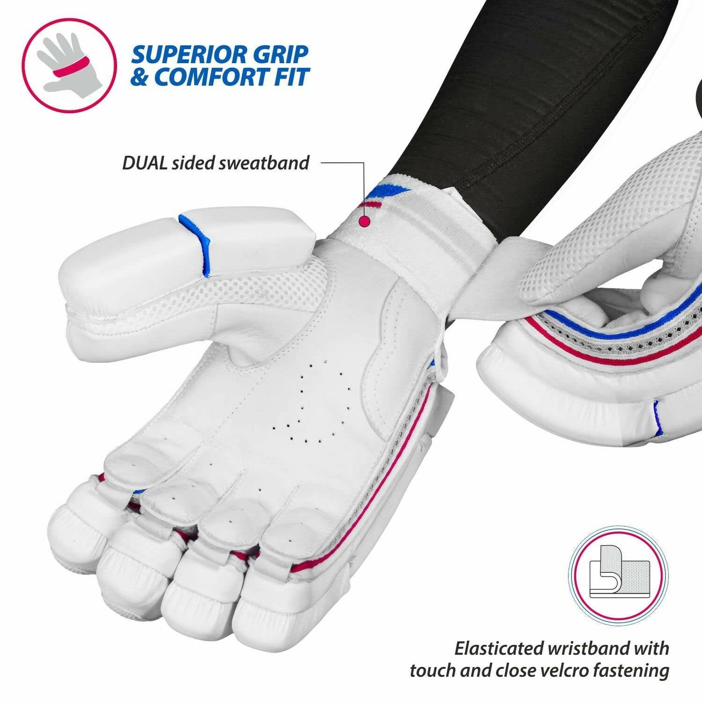 DSC Intense Frost Leather Cricket Batting Gloves for Mens - Right Hand, White, One Size