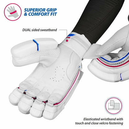 DSC Intense Frost Leather Cricket Batting Gloves for Mens - Right Hand, White, One Size