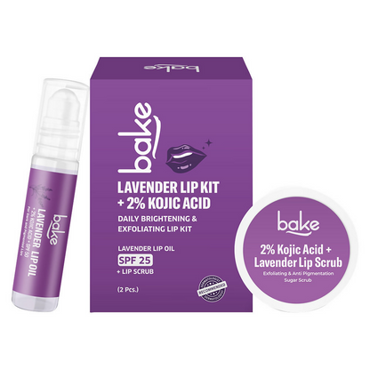 Bake Kojic Acid Lavender Lip Kit With Lip Balm SPF 50 & Lip Scrub For Dark & Pigmented Lips