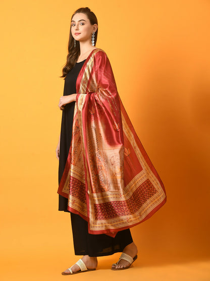 Myshka Women's Black Solid Anarkali Party Kurta Set With Printed Dupatta