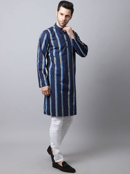 Even Apparels Navy Pure Cotton Men's Kurta With Band Collar (STR1169)