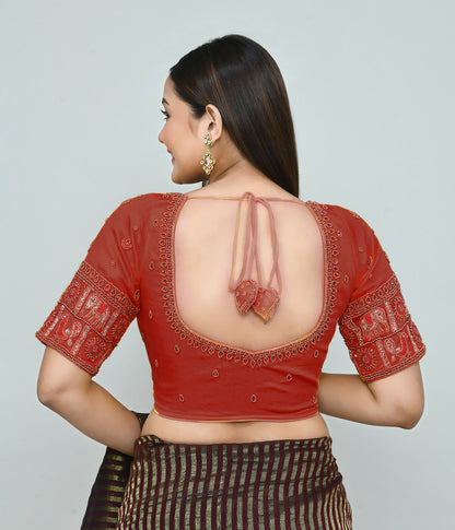 Joban Fashion Women's Red Embroidered Stitched Blouse