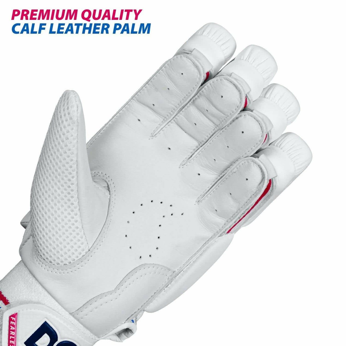 DSC Intense Frost Leather Cricket Batting Gloves for Mens - Right Hand, White, One Size