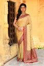 Joban Fashion Yellow Crepe Chiffon Pure Handloom Banarasi Silk Saree