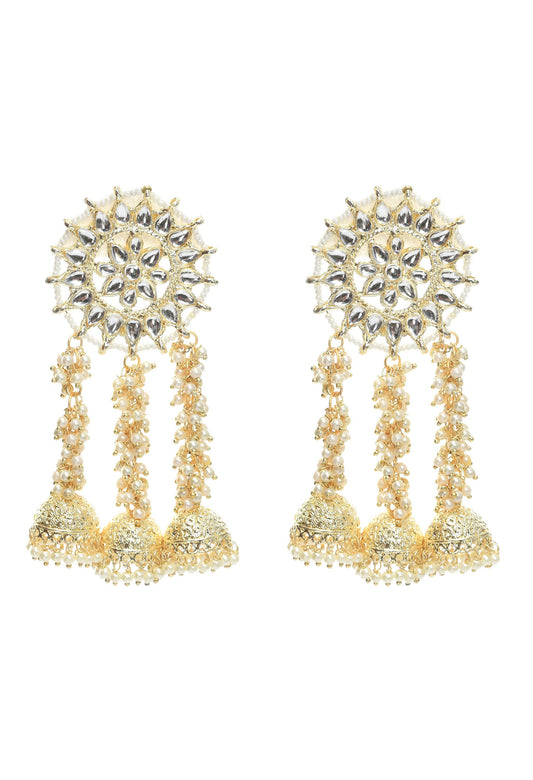 Mominos Fashion Johar Kamal Golden Plated Earrings With Kundan & Pearls