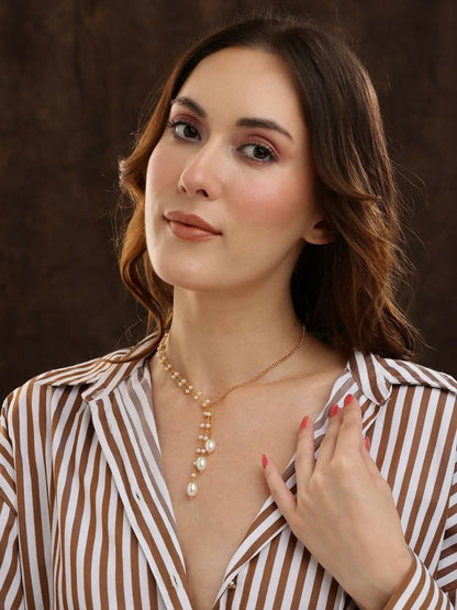 Beaded Pearl Drop One-Sided Layered Necklace - Ruby Raang