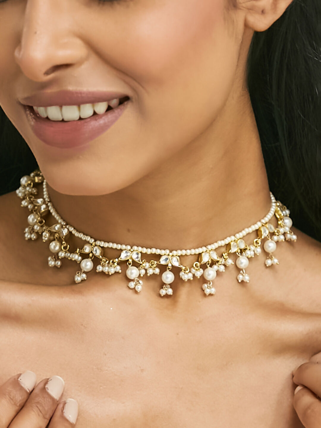 Nuyug 22K Gold-Plated Kundan & Pearl Studded Matha Patti Head Jewellery