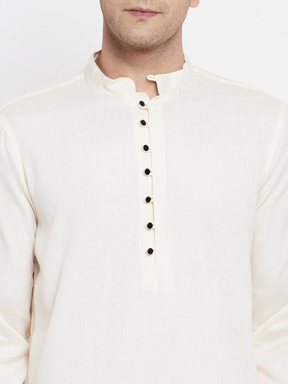 Even Apparels Cream Rayon Men's Kurta With Band Collar