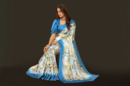 Aayaa Designer Printed Satin Saree - Multi Color