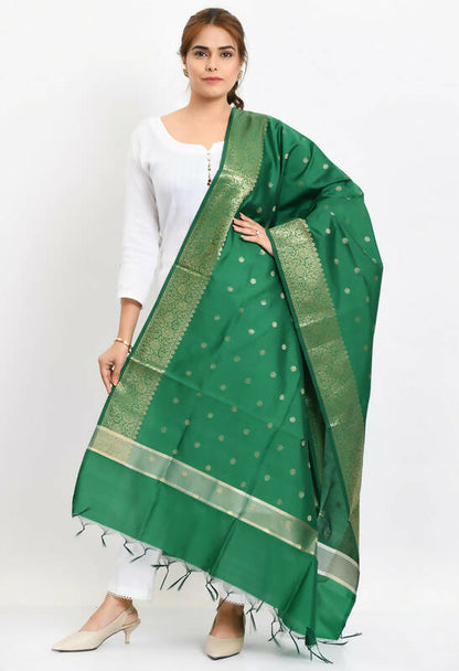 Mominos Fashion Moeza Women's Banarsi Silk Woven Design Green Dupatta