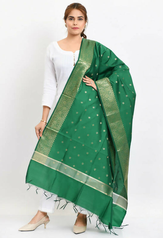 Mominos Fashion Moeza Women's Banarsi Silk Woven Design Green Dupatta