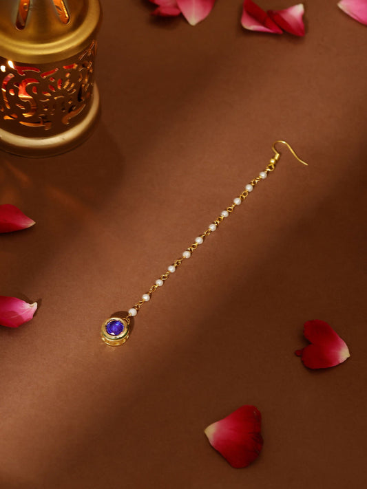 Ruby Raang Blue Meenakari Kundan Maang Tikka