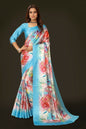Aayaa Designer Printed Satin Saree - Multi Color