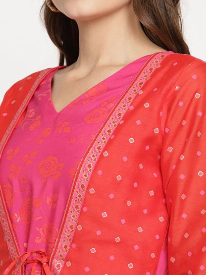 Ahalyaa Women Dark Pink Crepe Khari Print Dress