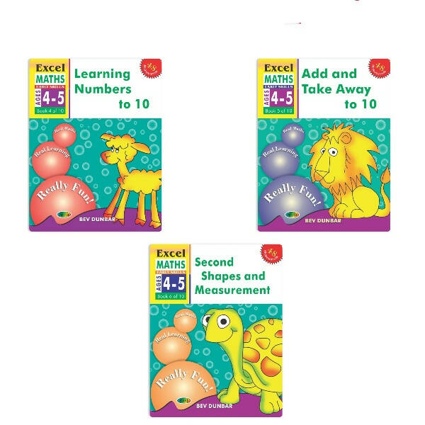Excel Maths Early Skills Ages 4-5 Year Books for Junior kg| Set of 3| Learn Numbers Add & Take Away, Shapes, Measurement