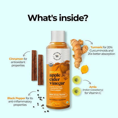Wellbeing Nutrition Organic Apple Cider Vinegar with 2X Mother - Amla, Turmeric, Cinnamon, and Black Pepper
