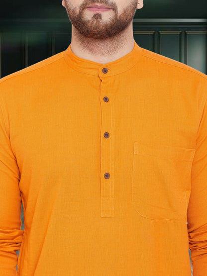 Even Apparels Men's Pure Cotton Yellow Kurta