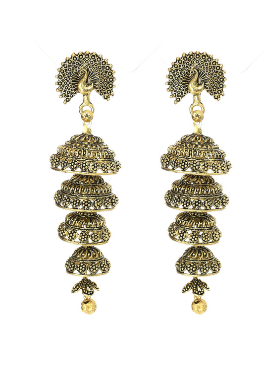 Mominos Fashion Johar Kamal Peacock Design Golden Colour Earrings