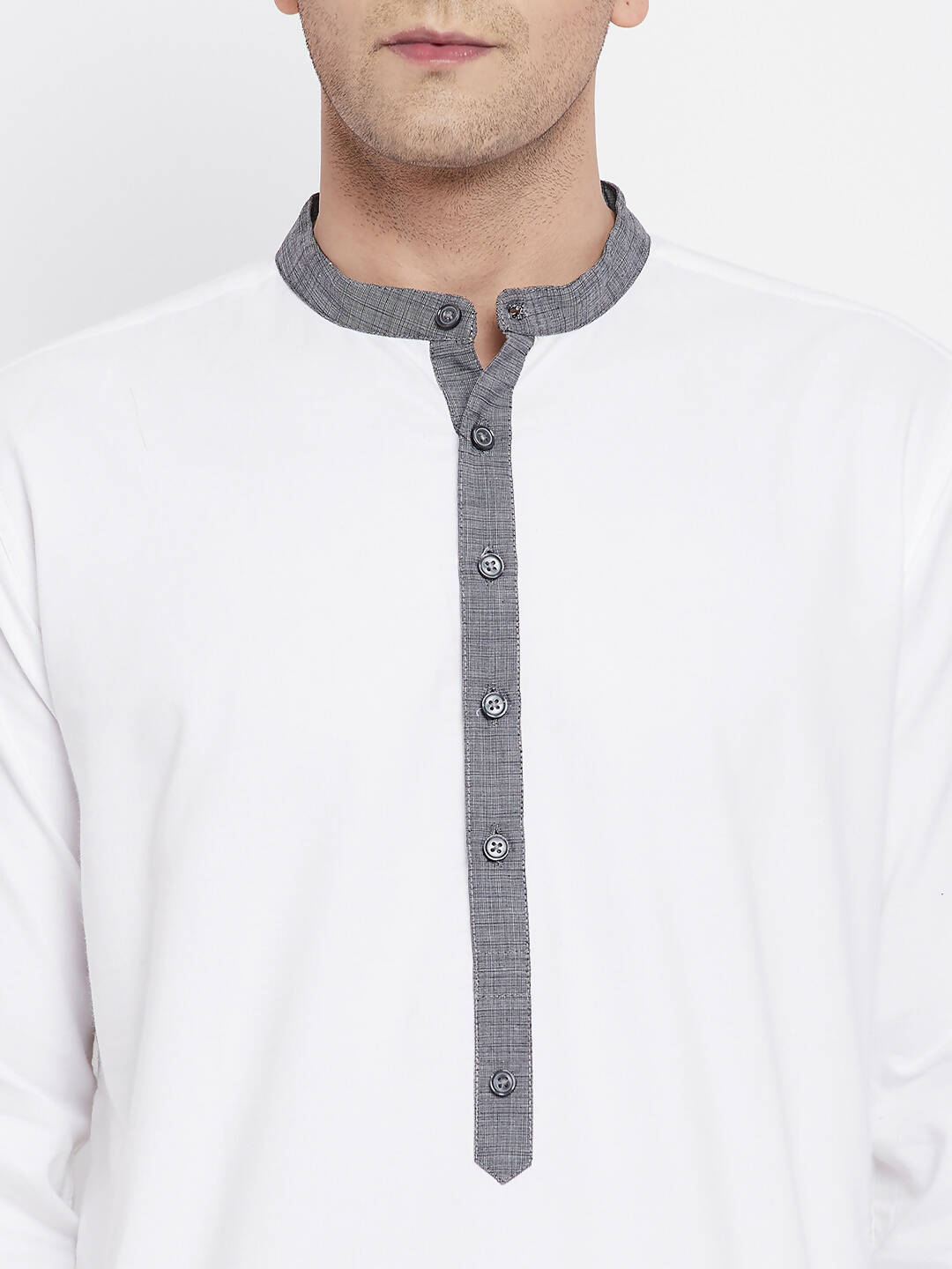 Even Apparels White Pure Cotton Men's Kurta With Contrast Collar And Placket