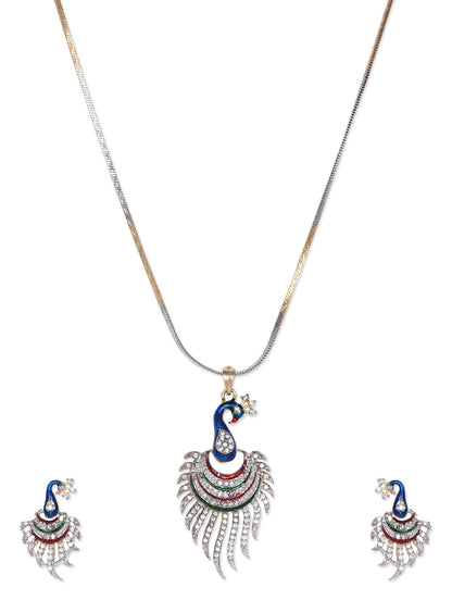 Gold-Polished Alloy Peacock Shape American Diamond Pendant Set - The Pari