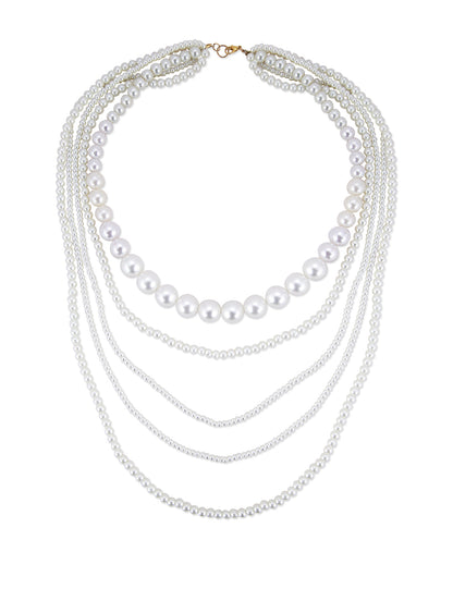 Gold-Polished Alloy Layered Pearl Elegant Necklace - The Pari