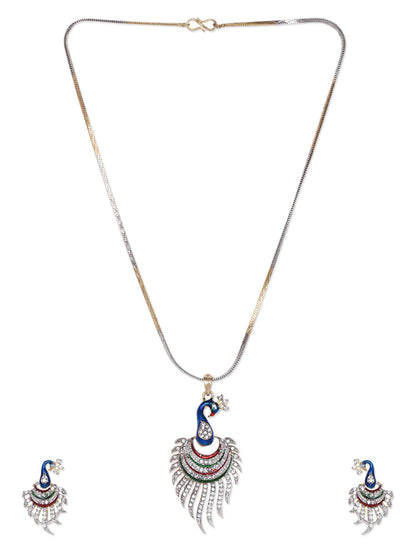 Gold-Polished Alloy Peacock Shape American Diamond Pendant Set - The Pari