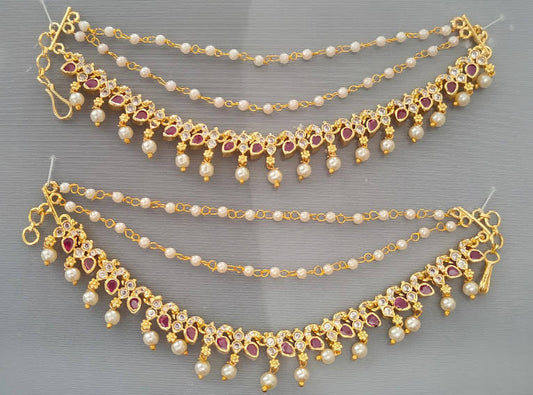 Pink Peacock Uncuts Earside chain Pair