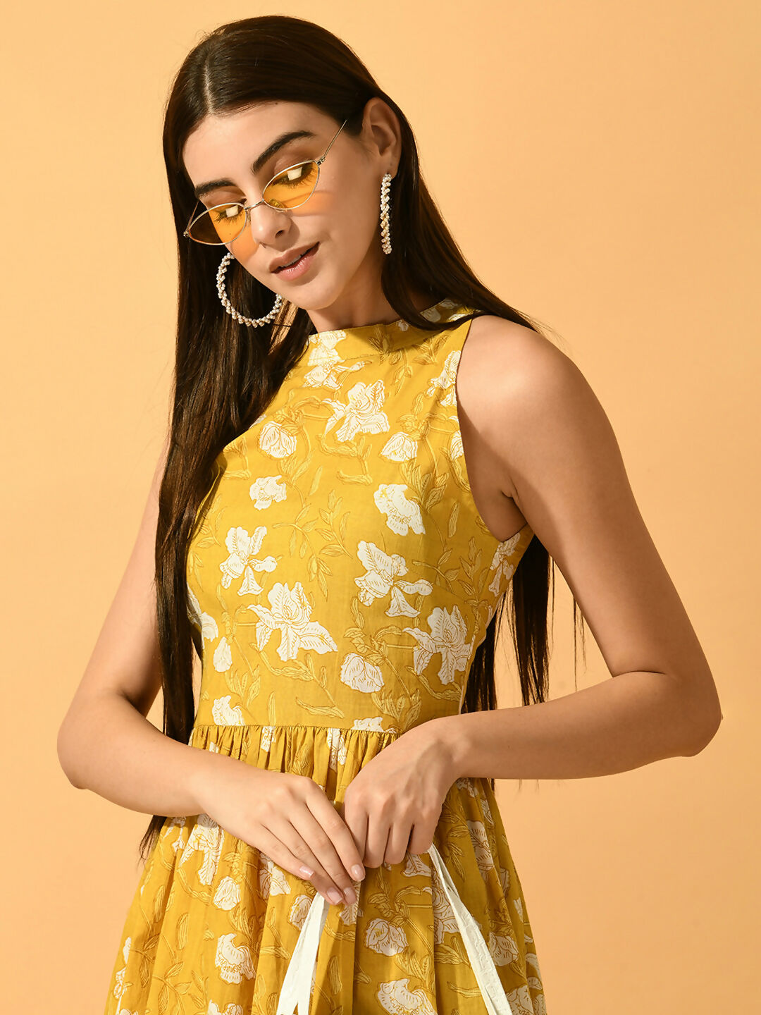 Myshka Women's Yellow Fit and Flare Party Dress