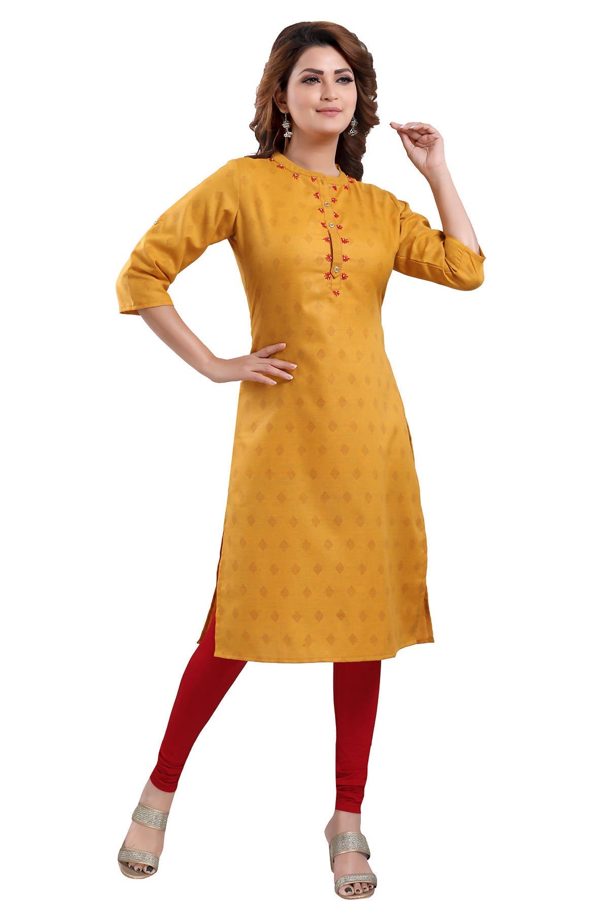 Snehal Creations Mustard Casual Cotton Printed Ladies Kurti