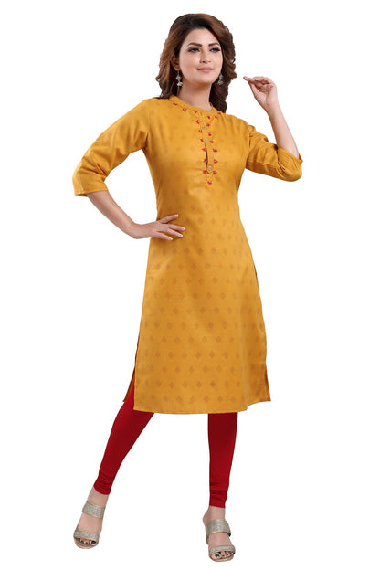 Snehal Creations Mustard Casual Cotton Printed Ladies Kurti